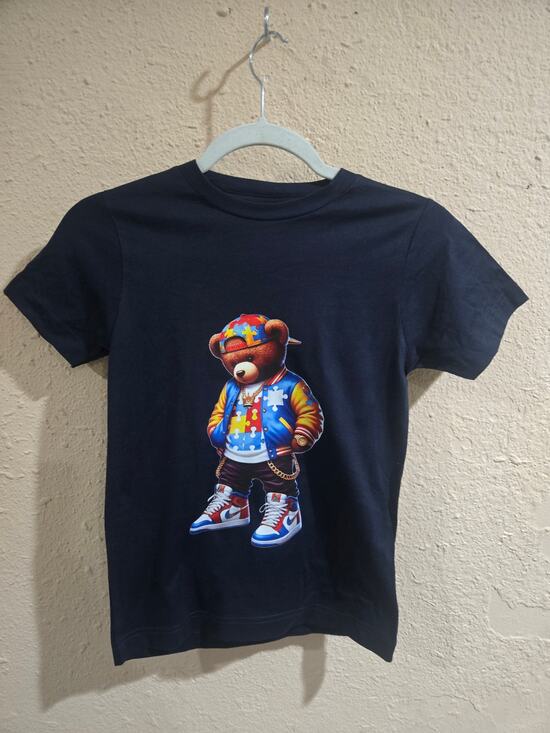 Unbranded Other - Kids Fashion Cool Cute Bear Puzzle Shirt, Navy Blue, Size Small